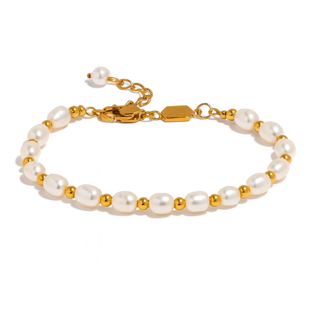 Gold Beaded Pearl Bracelet