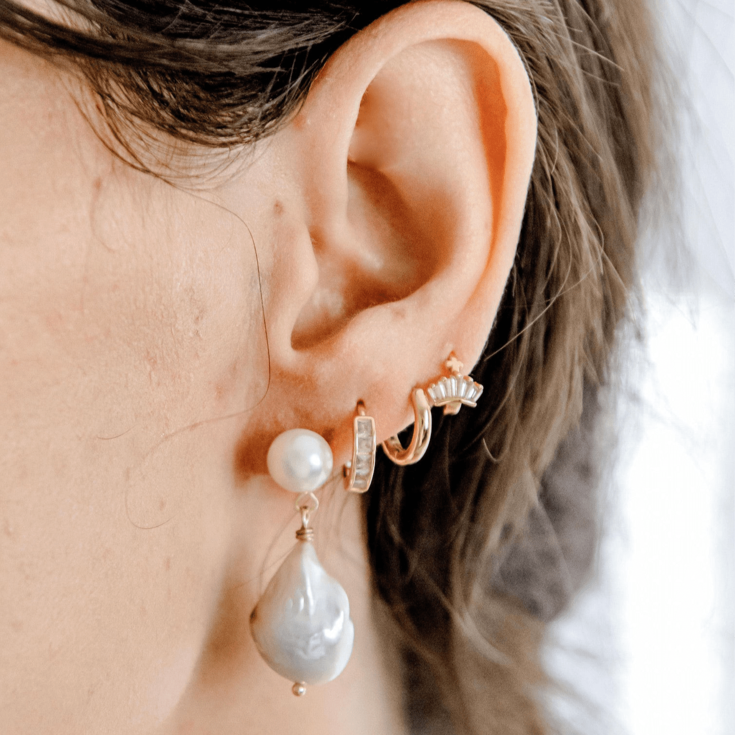 Pearl drop earrings with baroque freshwater pearls and waterproof gold stud posts
