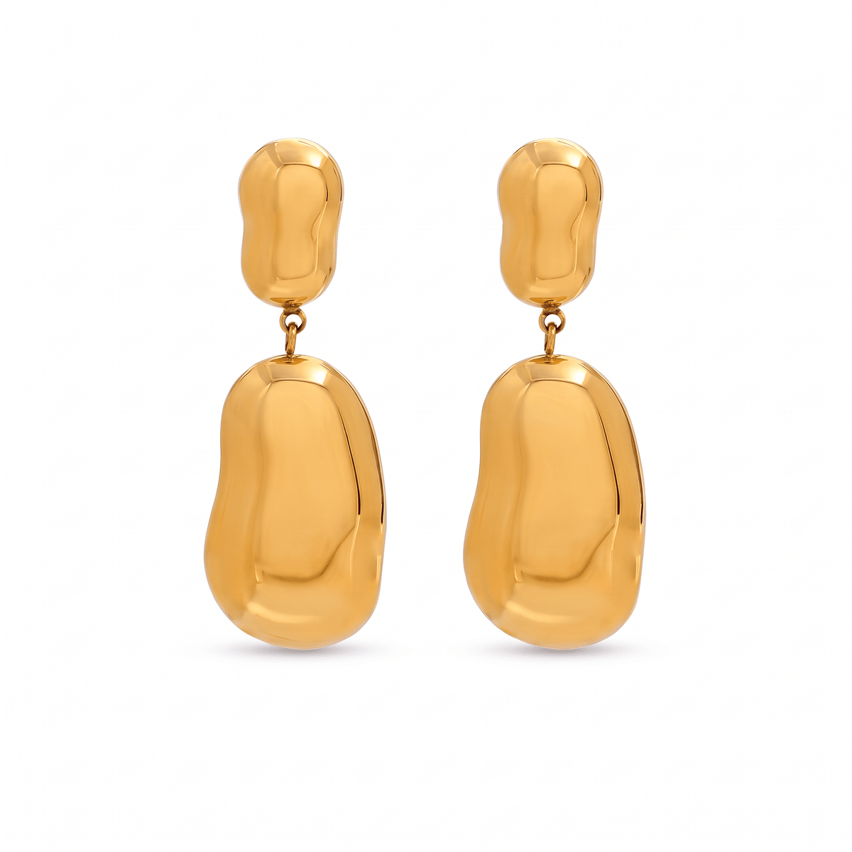 Capri gold stud earrings with polished organic-shaped drops
