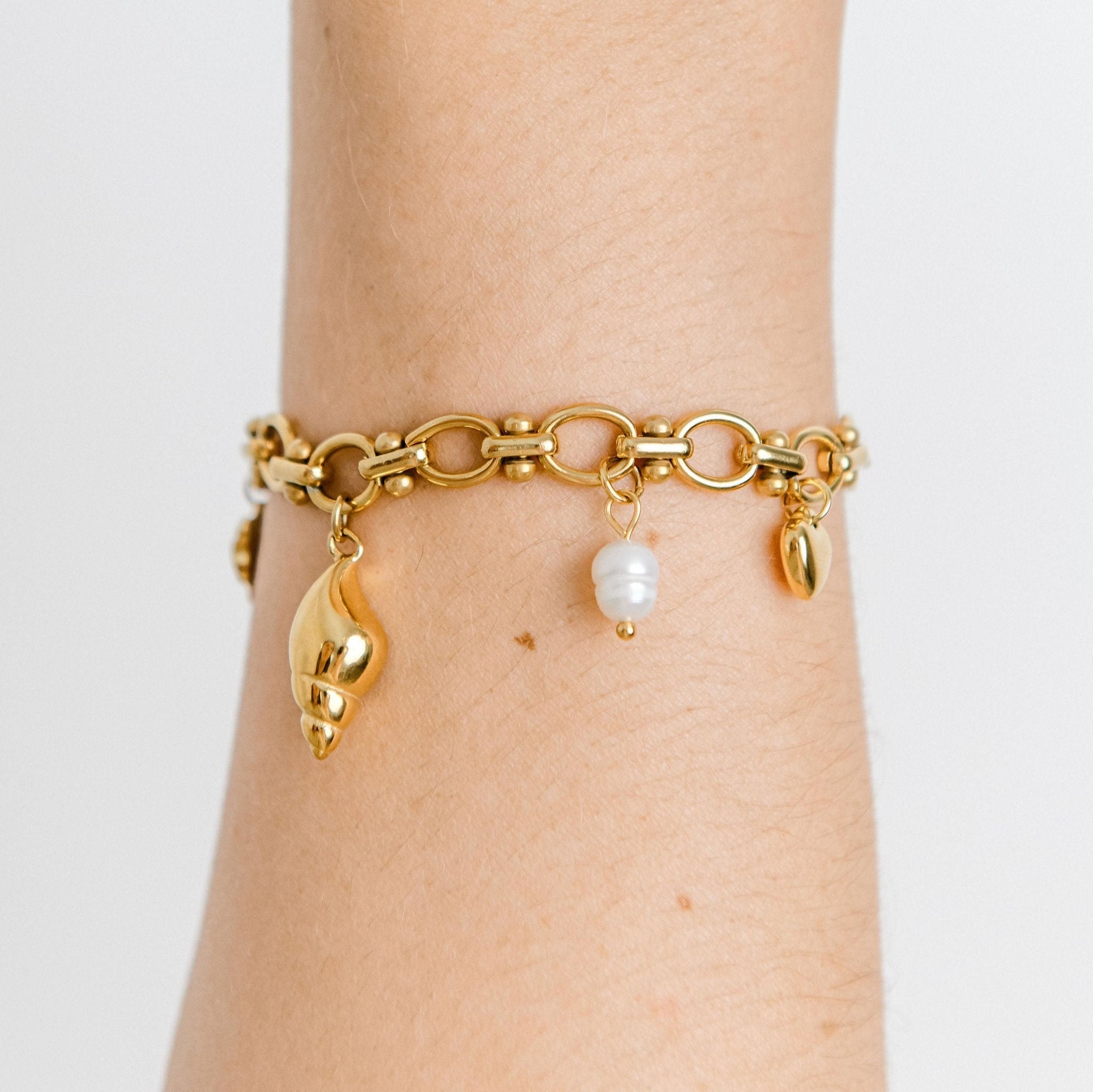 gold charm with single freshwater pearl for charm bracelet or custom necklace