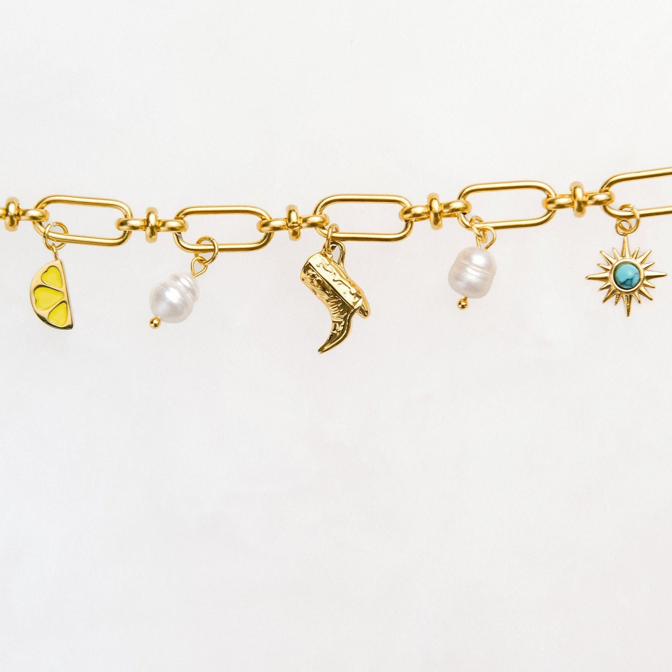 gold charm with single freshwater pearl for charm bracelet or custom necklace