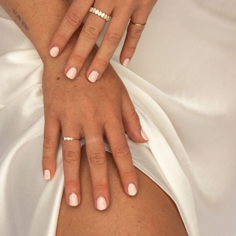 thin gold ring with small pearls, dainty waterproof pearl ring Australia