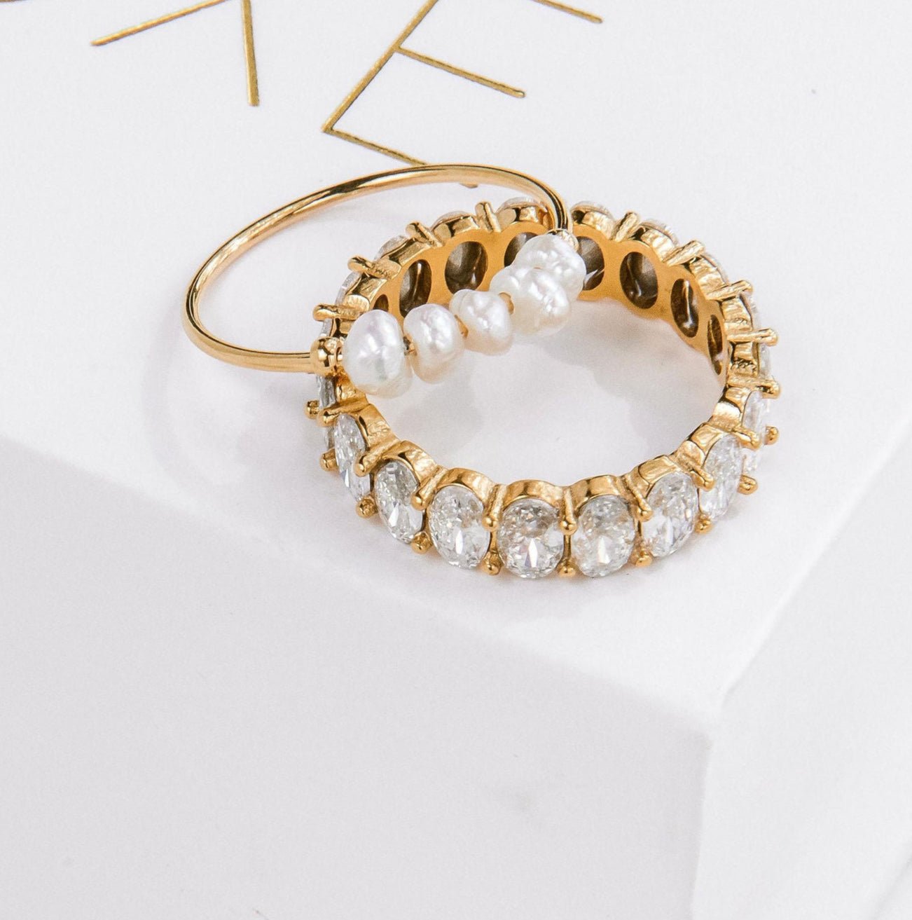 thin gold ring with small pearls, dainty waterproof pearl ring Australia