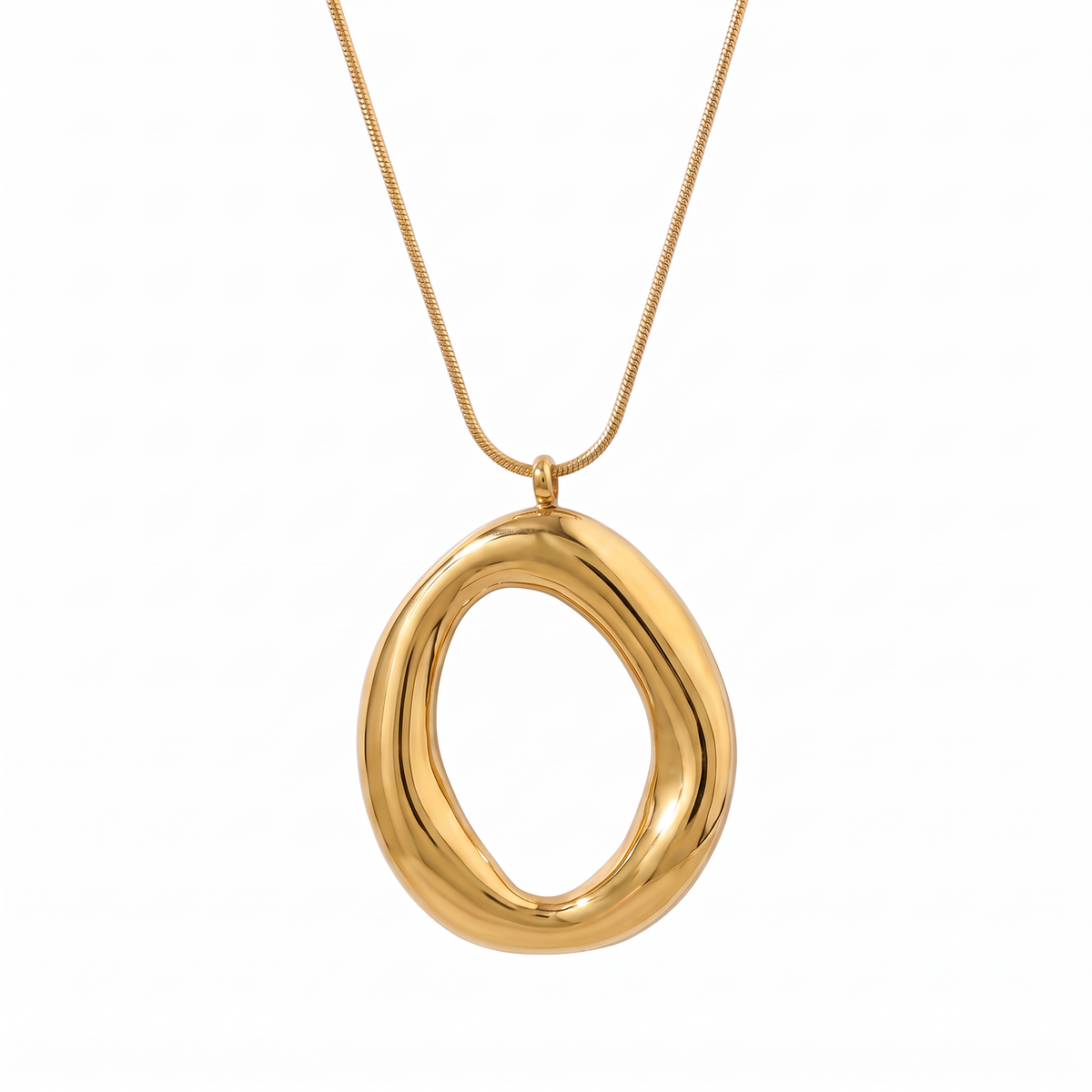 Kyra gold pendant necklace with a polished organic open-centre design