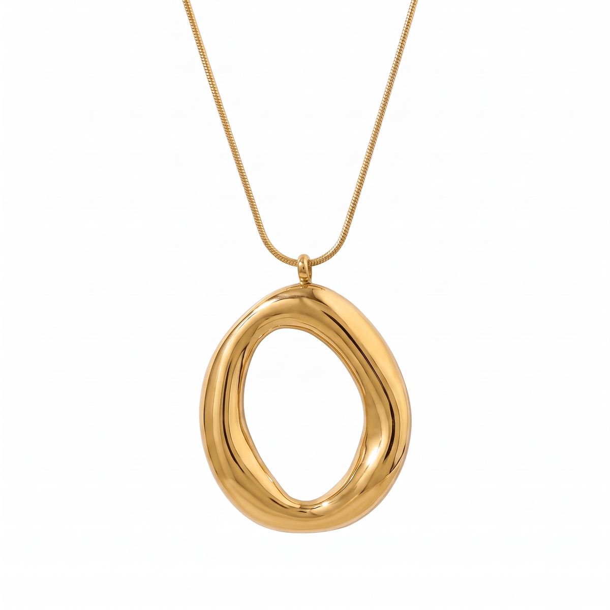Kyra gold pendant necklace with a polished organic open-centre design