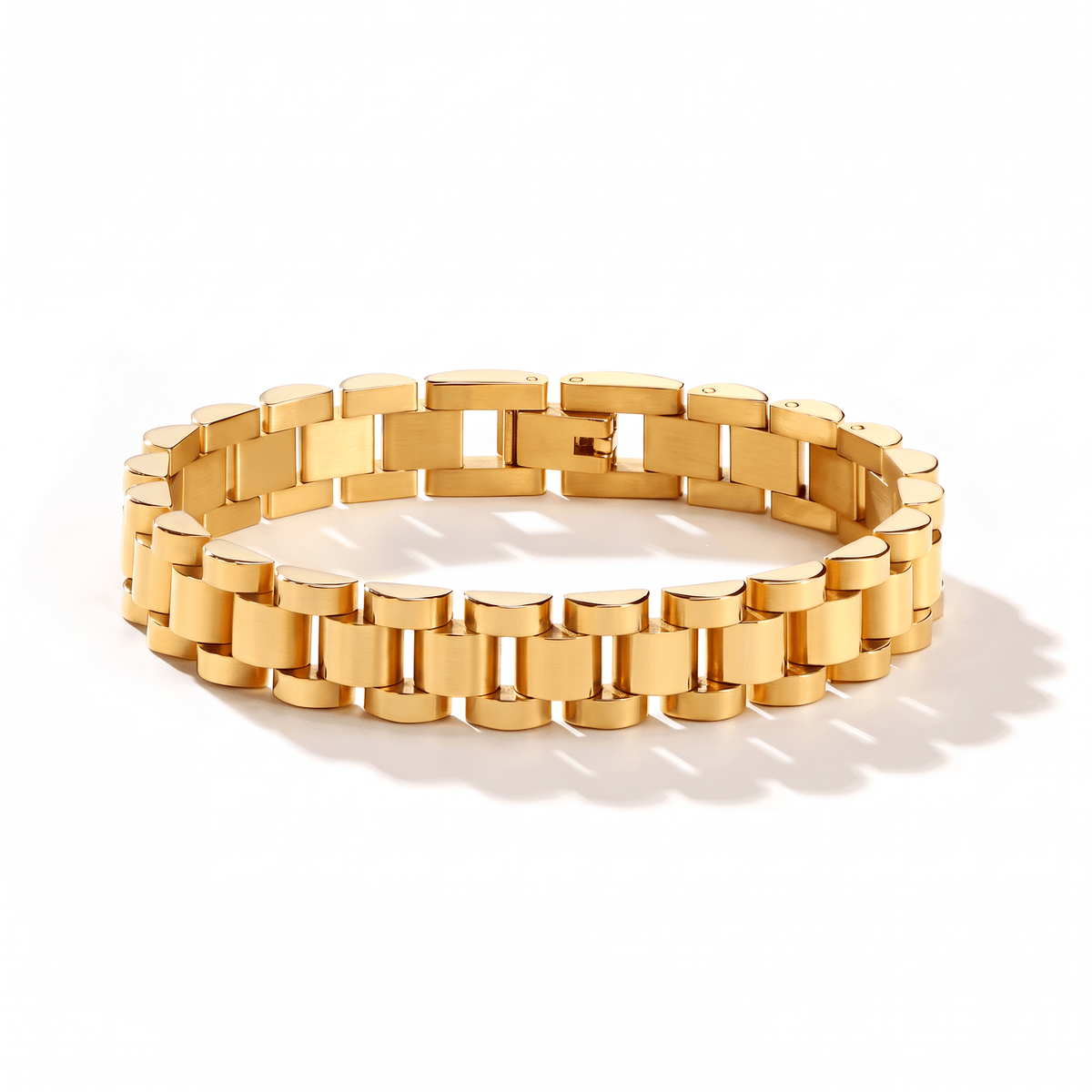 Lune gold bracelet with watchband-style chain