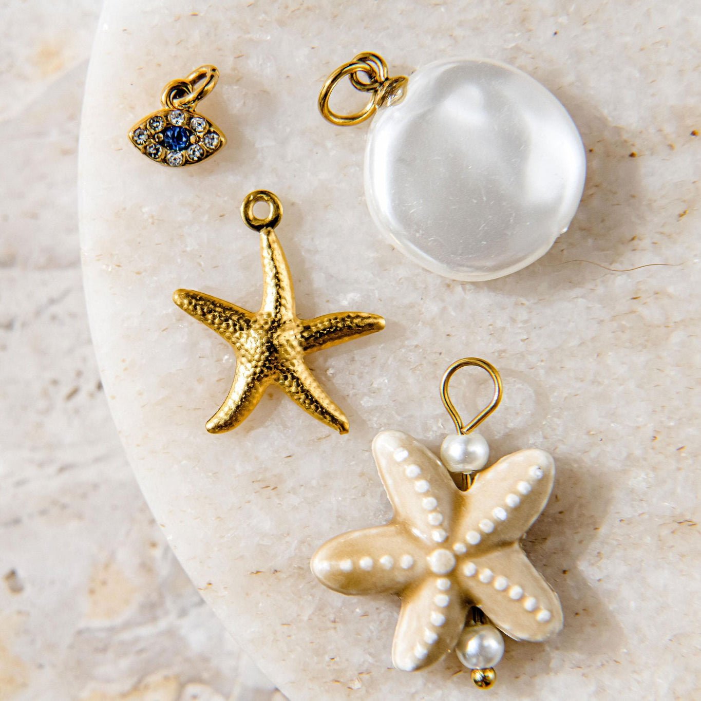 gold pearl coin charm for custom charm bracelet or charm necklace