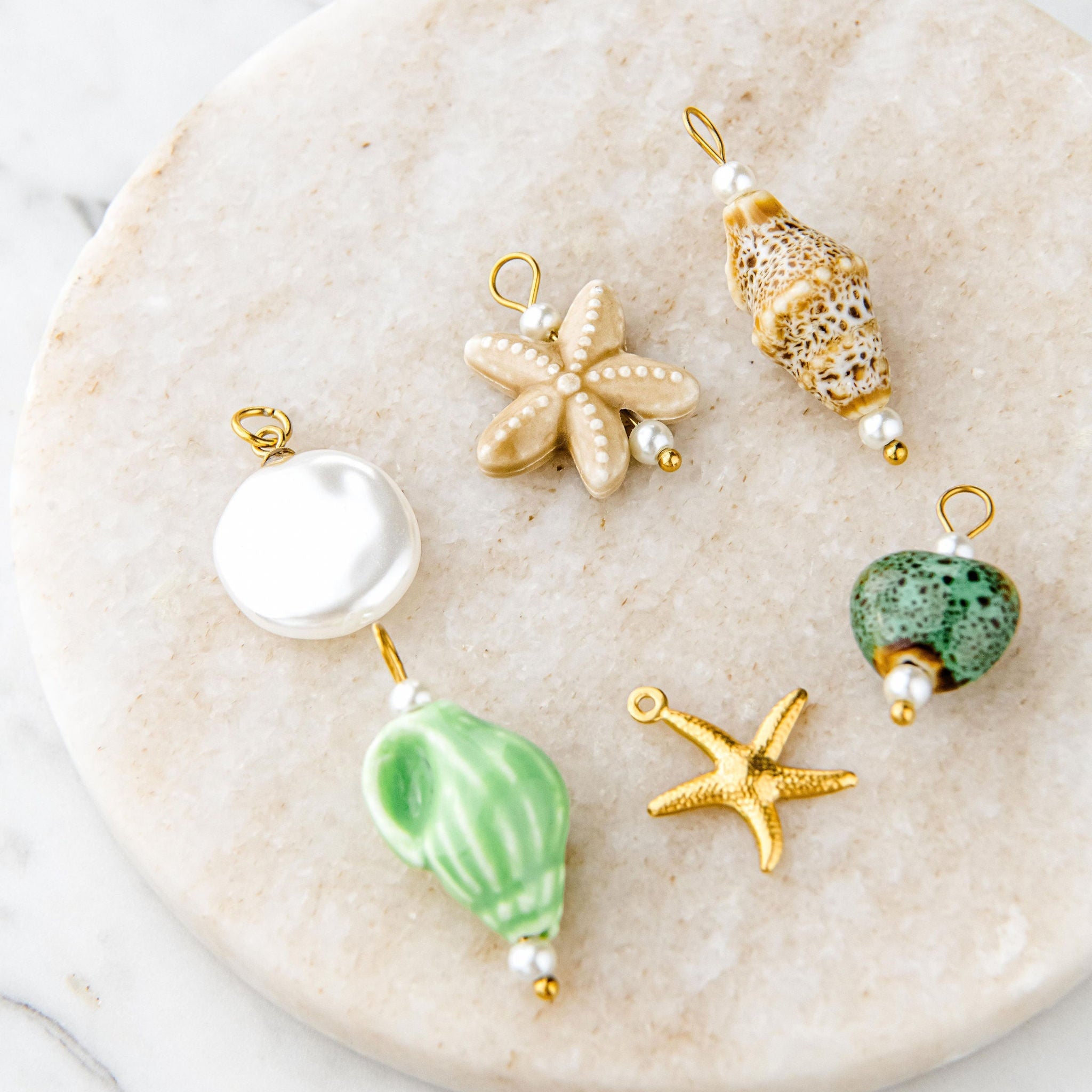 gold pearl coin charm for custom charm bracelet or charm necklace