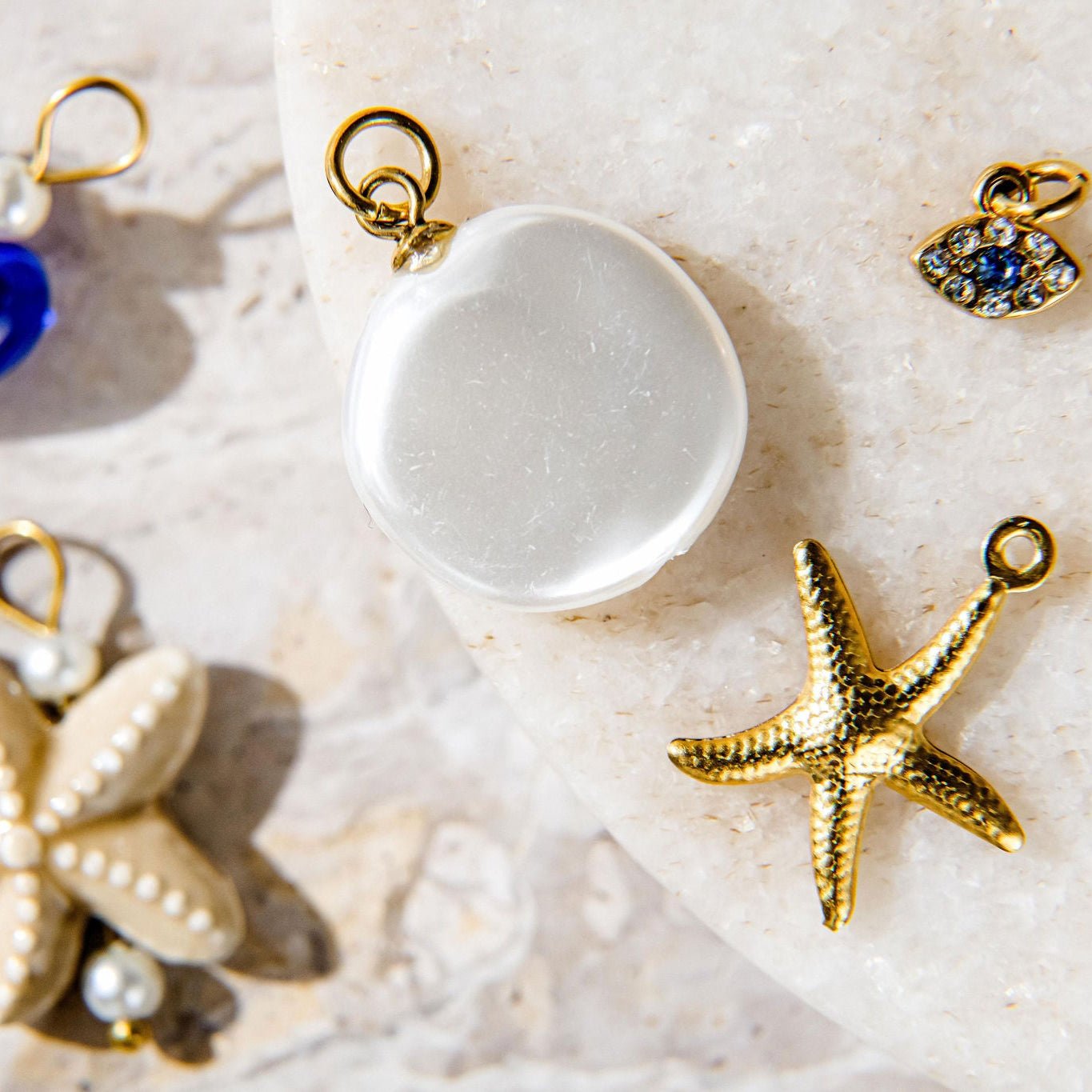 gold pearl coin charm for custom charm bracelet or charm necklace