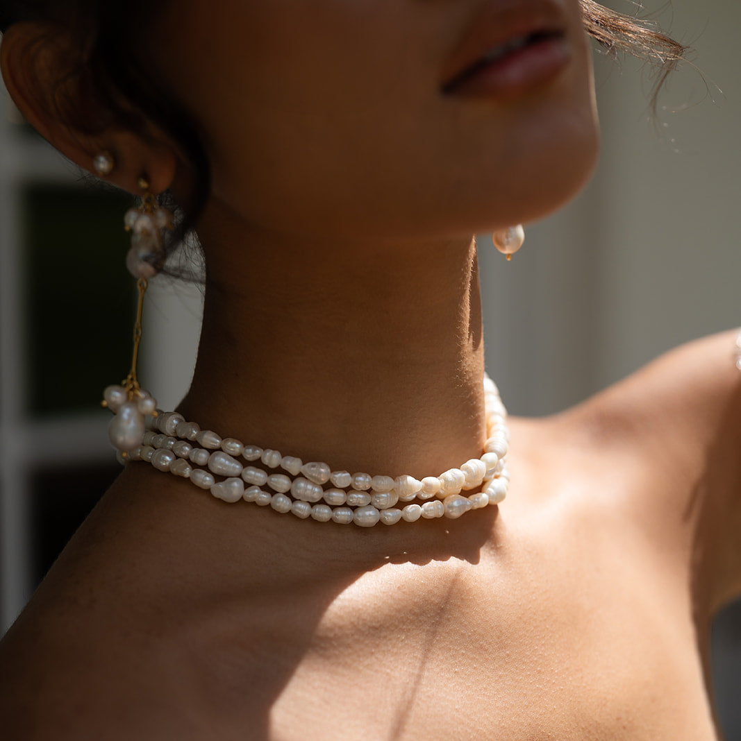 Gold pearl necklaces, chokers, and freshwater strands. Shop real pearl necklaces in Australia with timeless meaning and modern design.