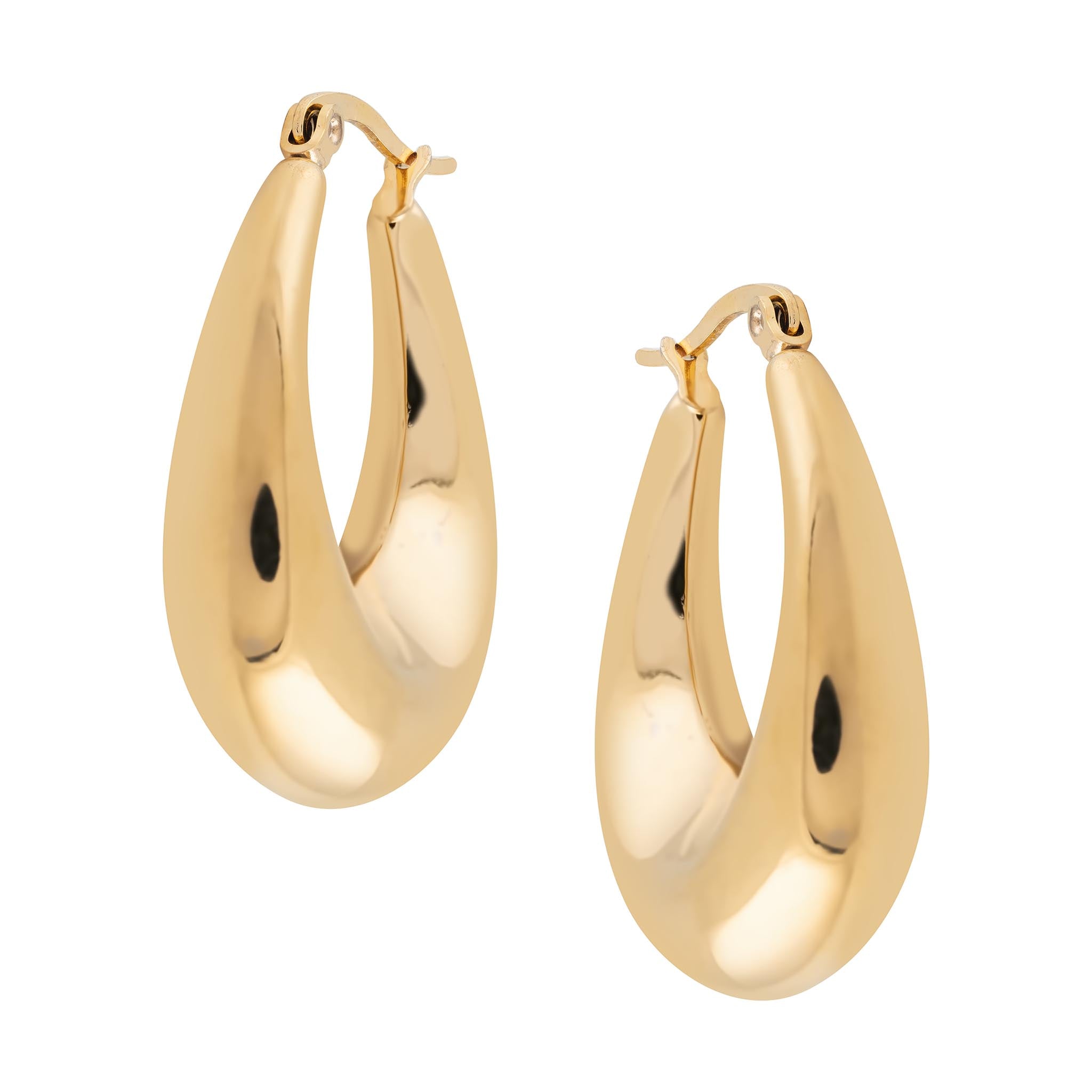 waterproof gold hoop earrings with sculptural teardrop design