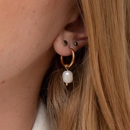Gold hoop earrings with natural freshwater pearls, waterproof jewellery Australia