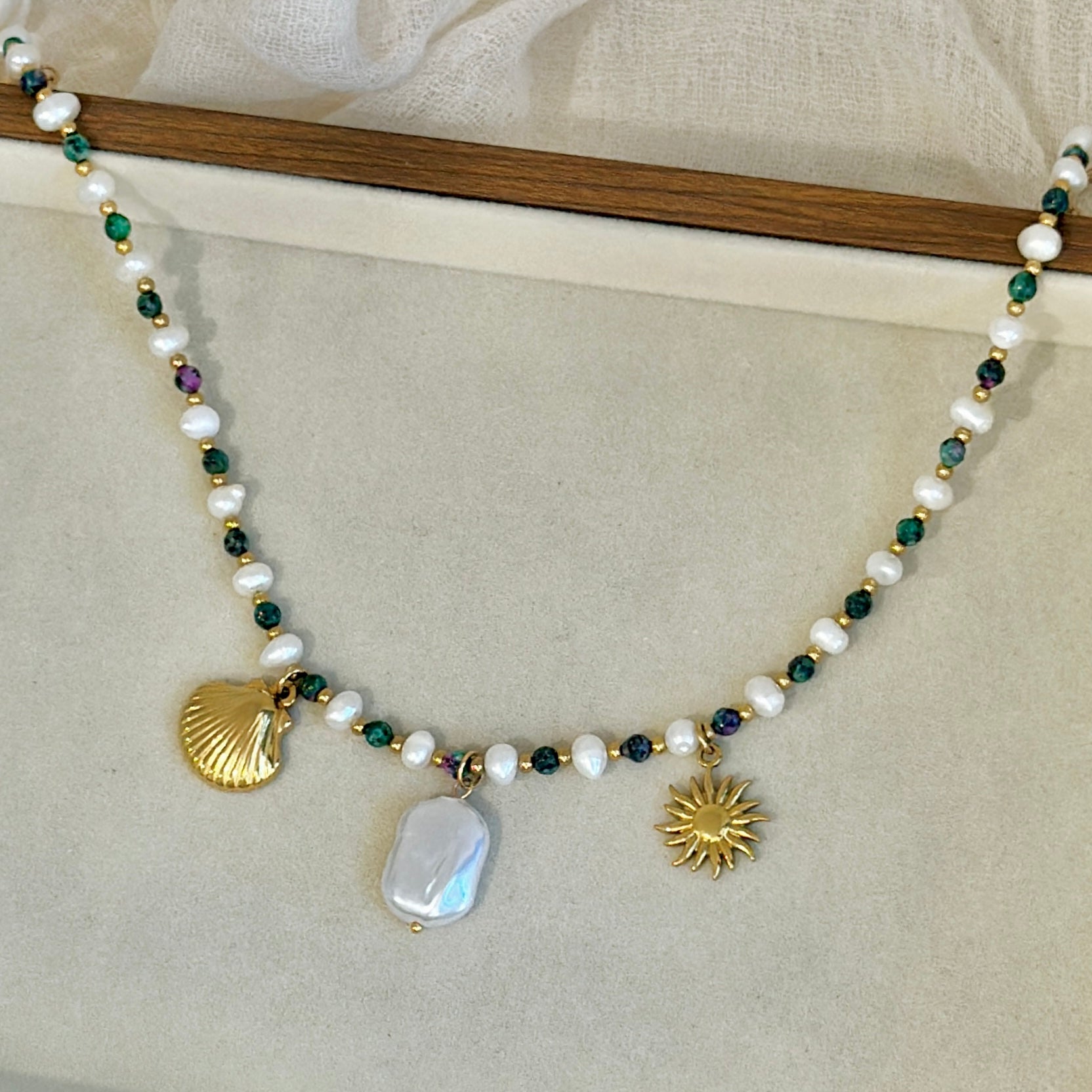 Green Beaded Pearl Necklace - Luisa Luxe gold jewellery