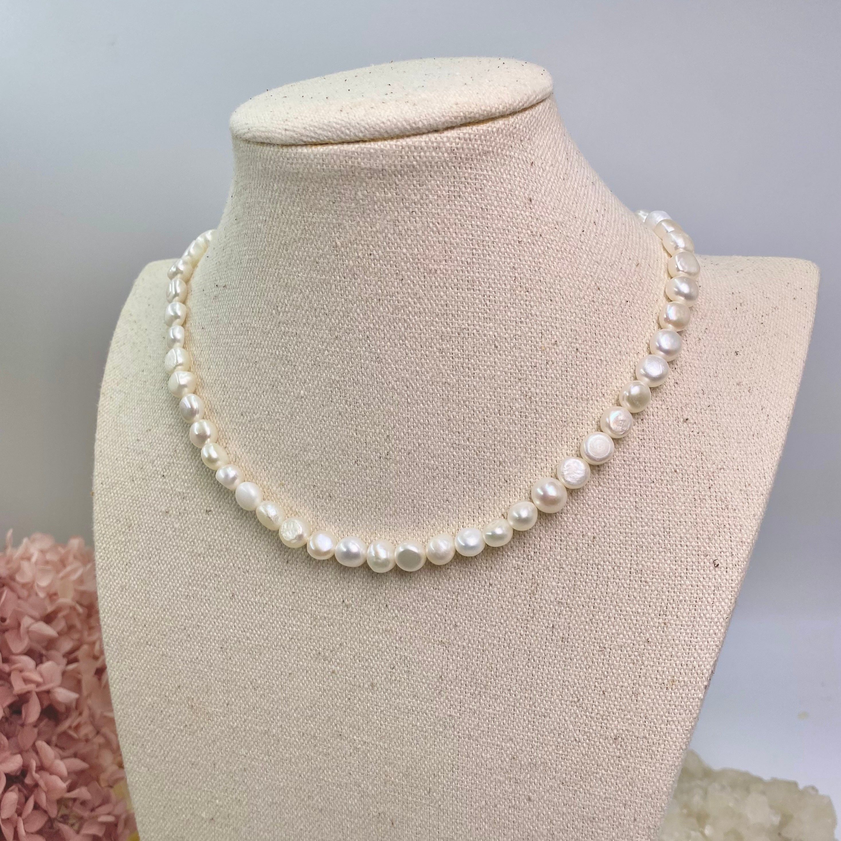 freshwater pearl necklace with round textured pearls, waterproof gold jewellery Australia