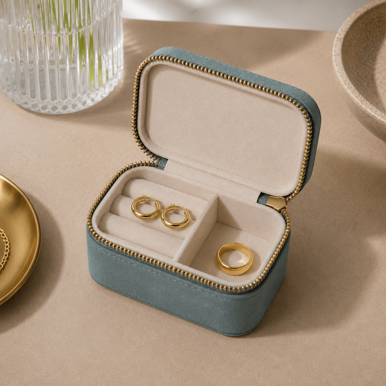 Mini Travel Teal Jewellery Box - Luisa Luxe gold jewellery