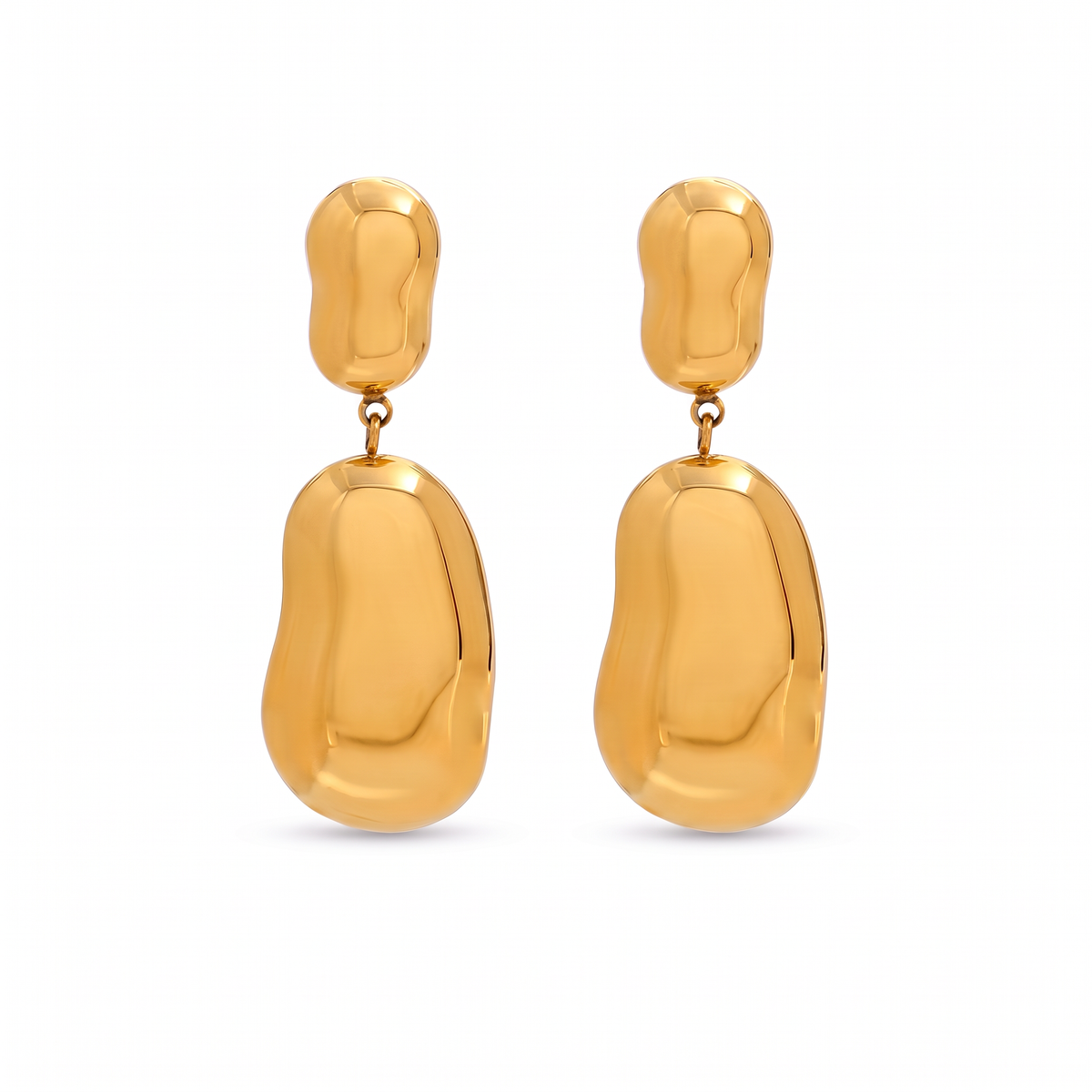Capri gold stud earrings with polished organic-shaped drops