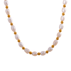 Gold Beaded Pearl Necklace