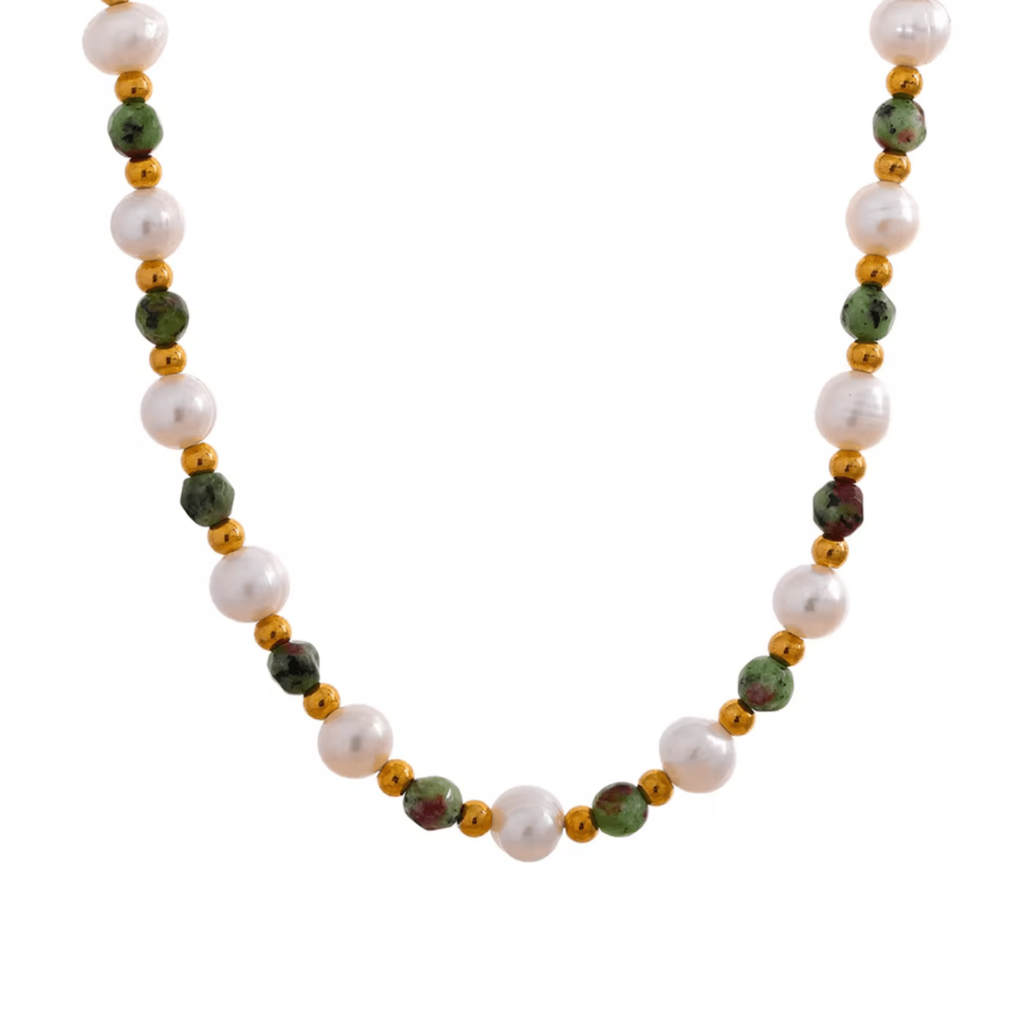 green beaded pearl charm necklace with gold accents for personalised charm jewellery and custom necklace styling

