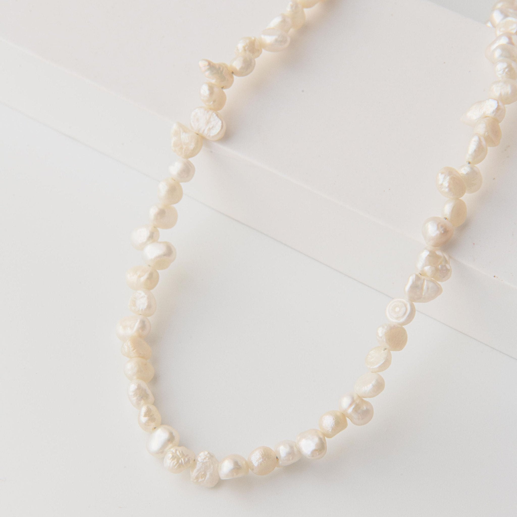 Real pearl necklace with mixed shape freshwater pearls and waterproof gold clasp