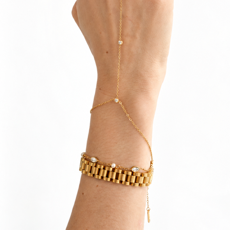 Lune gold bracelet with watchband-style chain