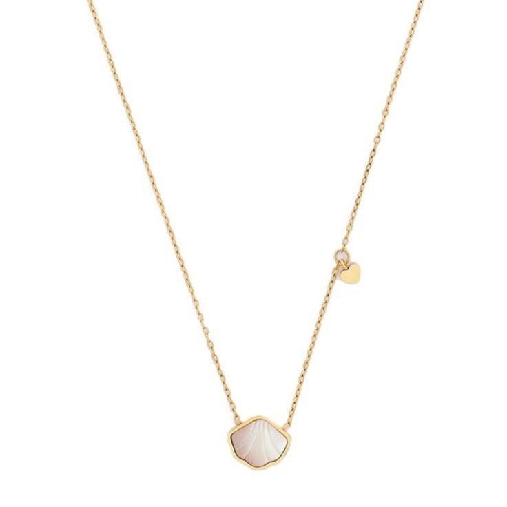 Mother of pearl shell pendant necklace with waterproof gold chain and heart charm