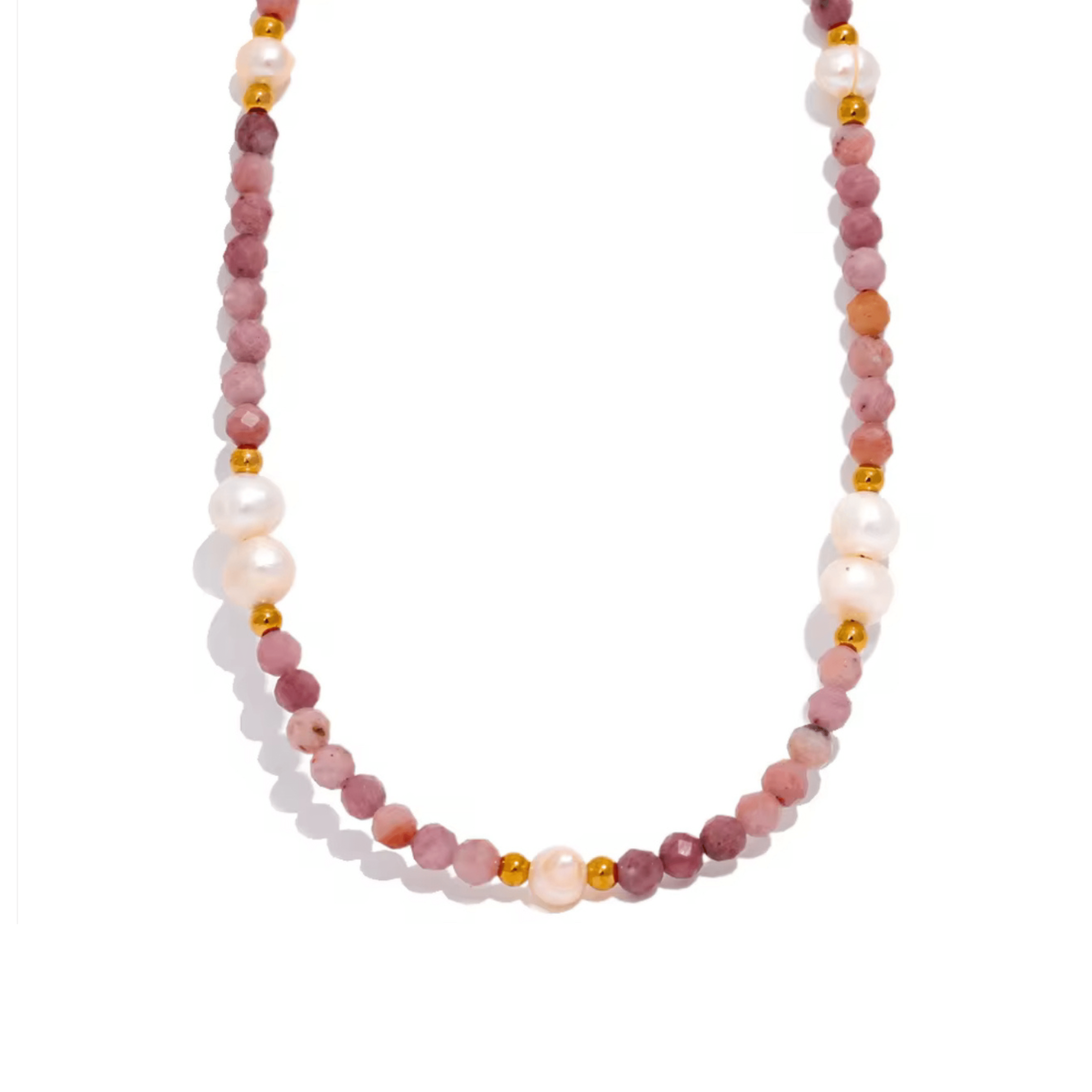 pink beaded pearl charm necklace with gold accents for custom charm jewellery and personalised necklace design

