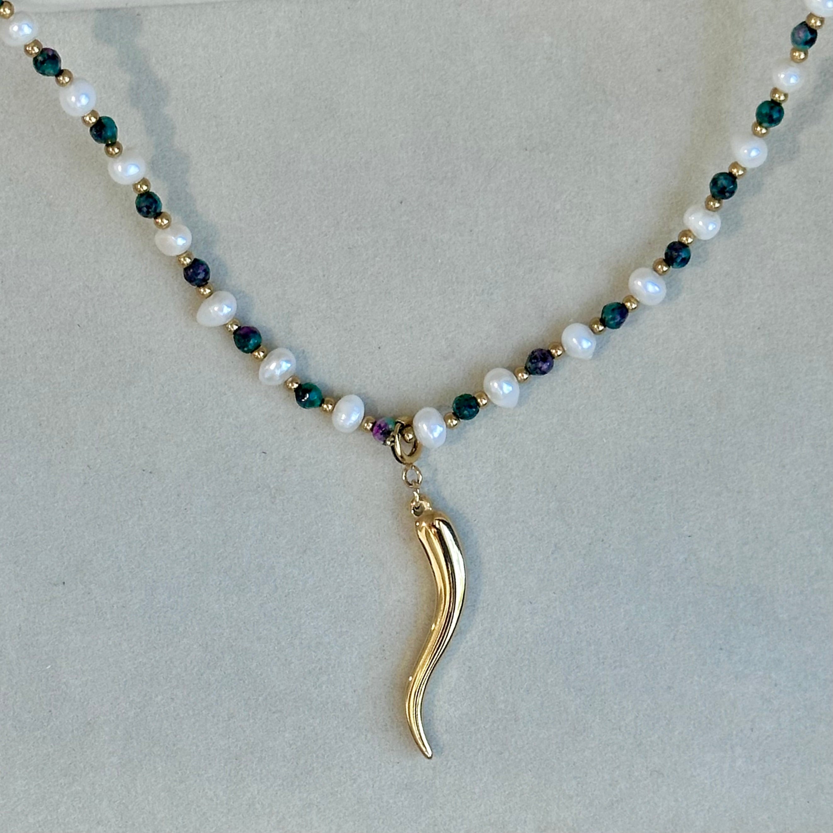 Green Beaded Pearl Necklace - Luisa Luxe gold jewellery